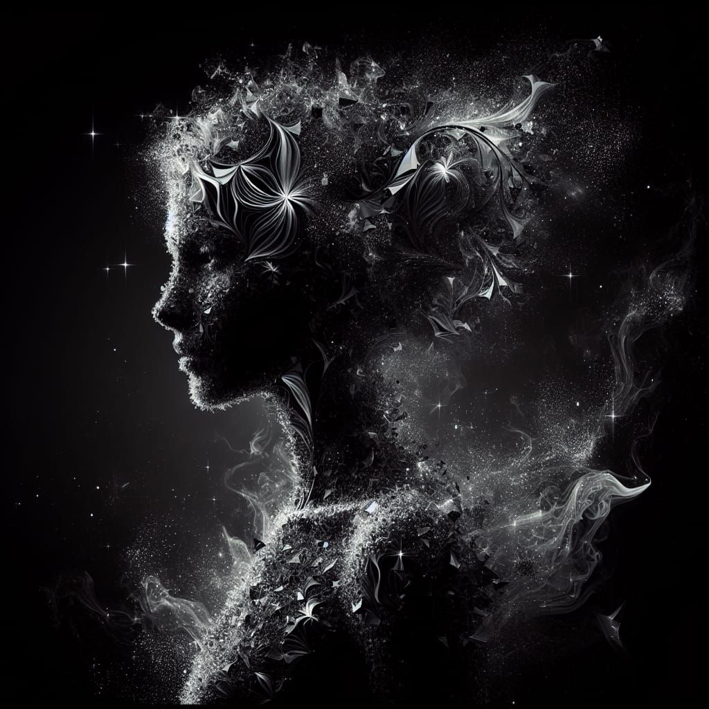 Glass Silhouette of Woman with Starry Smoke