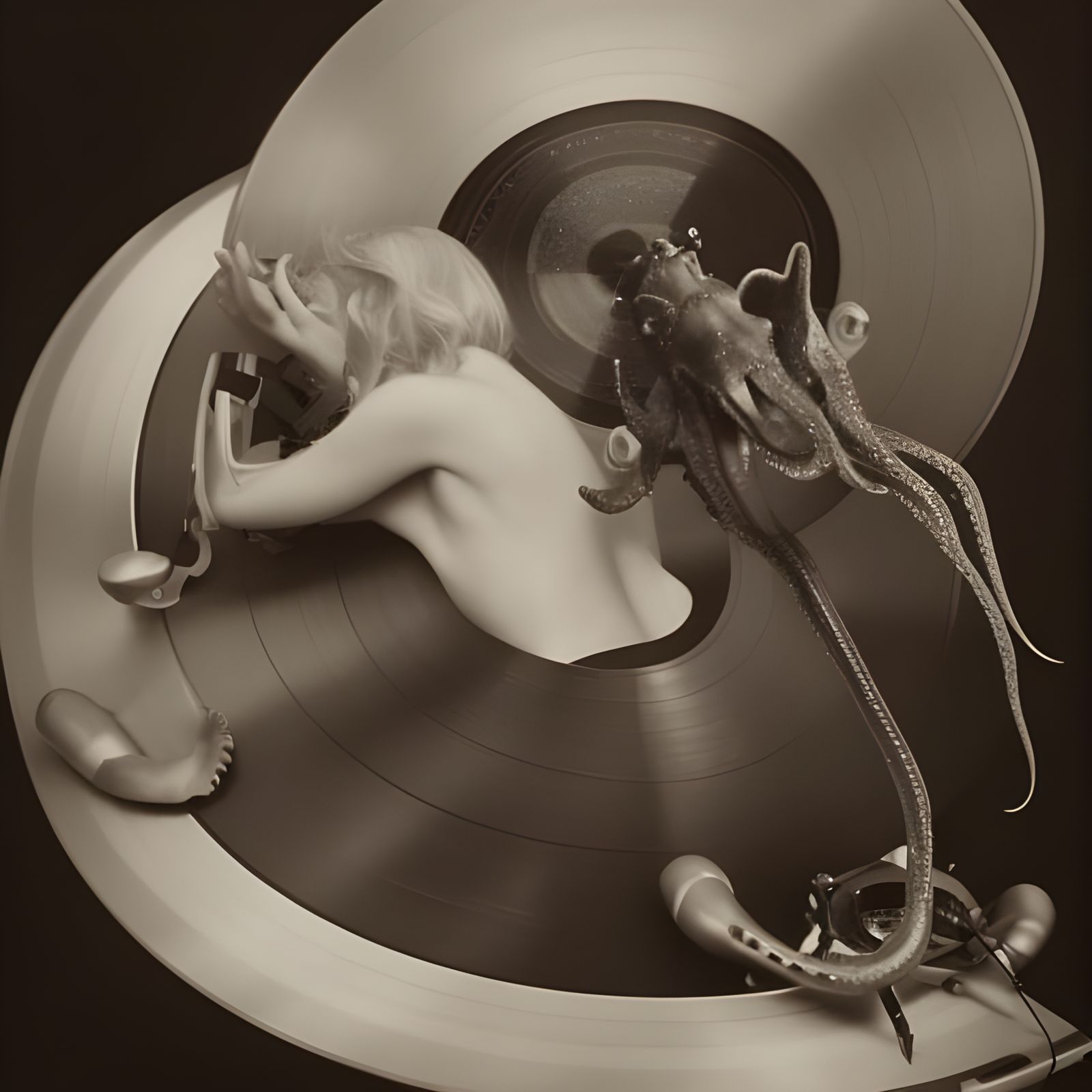 Cyborg Squid DJ Turntable Inspired by Bougereau
