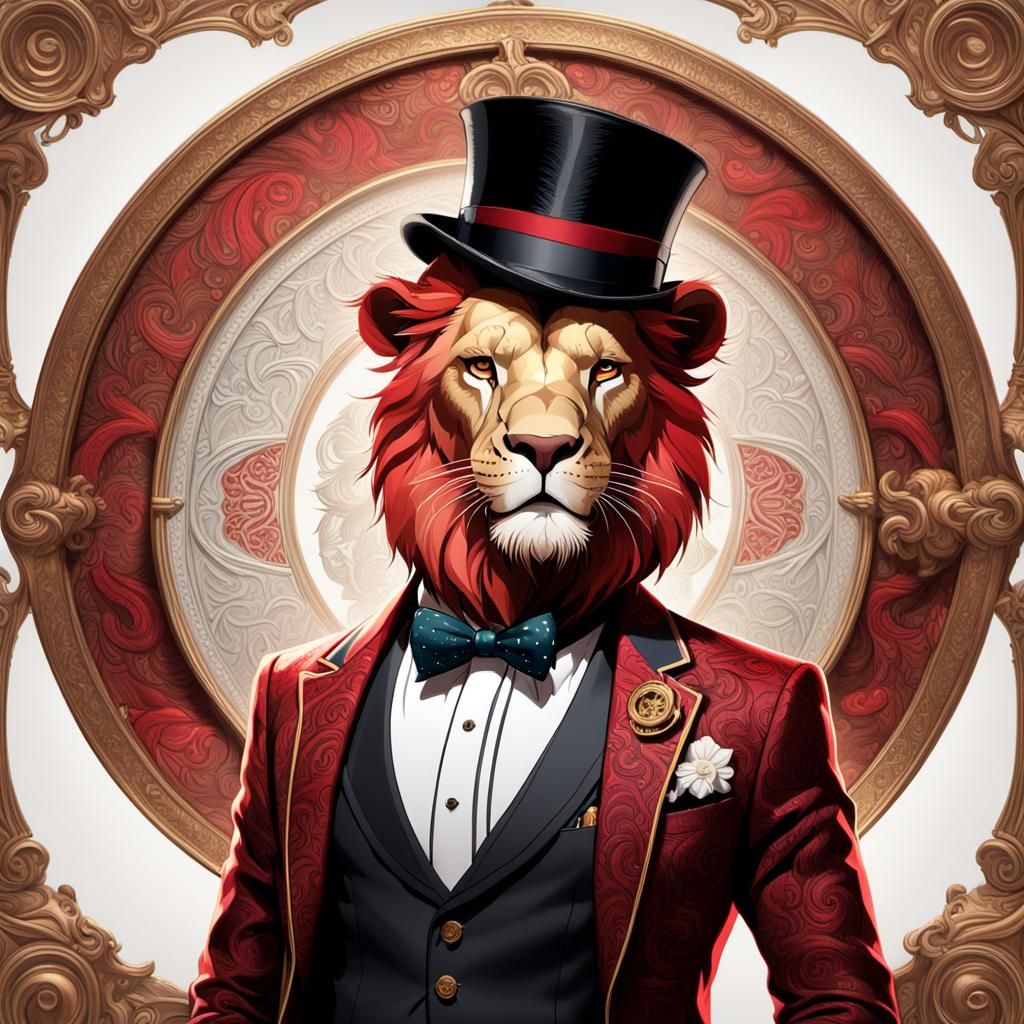 Dapper Lion Gentleman in Art Nouveau Style