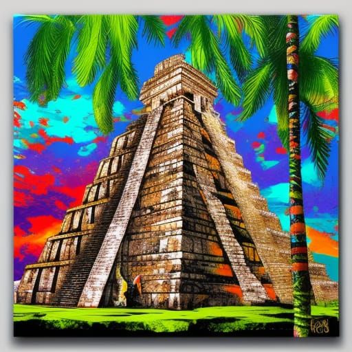 Mayan Temple Graffiti Art in Jungle