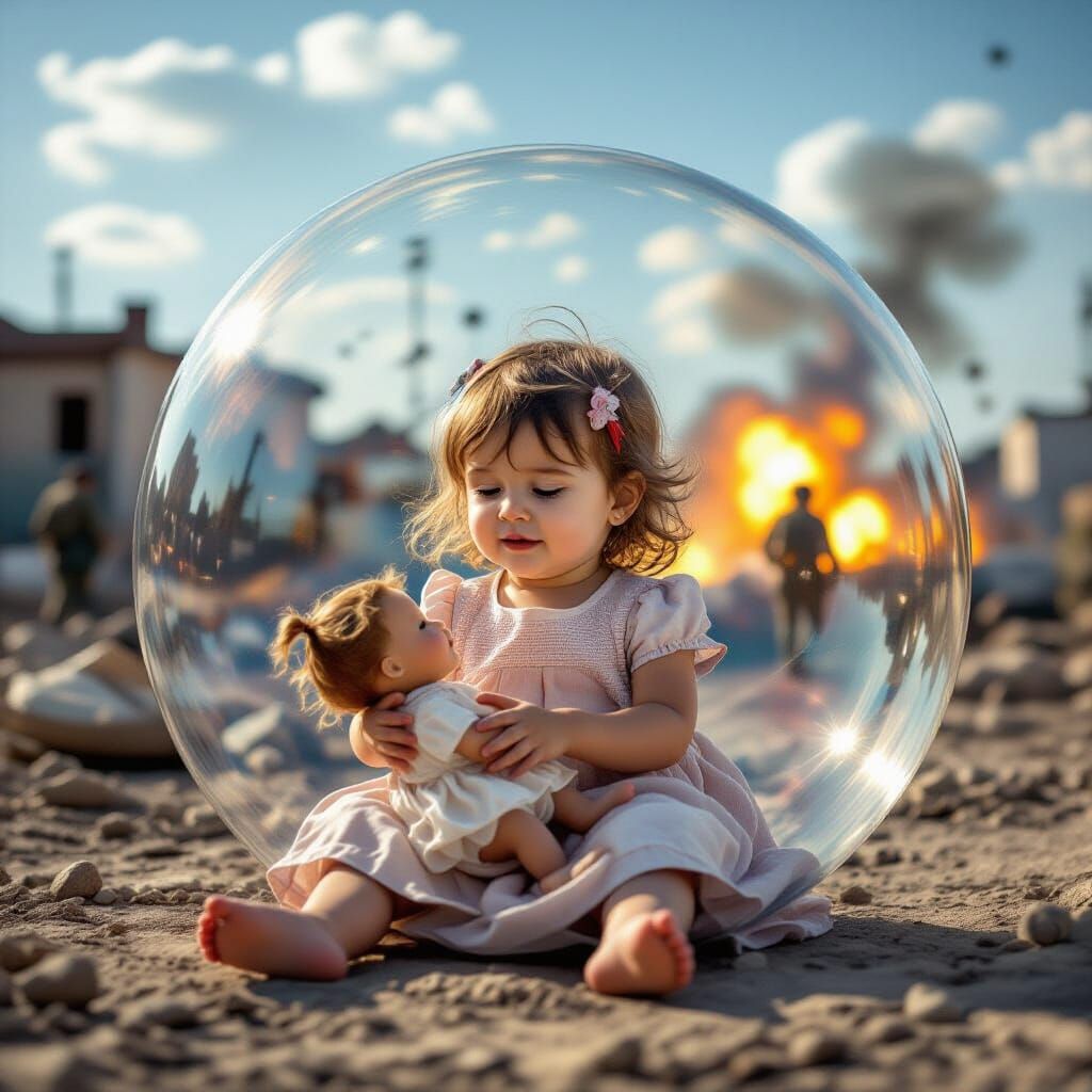 Innocence Protected: Child in Bubble Amidst War