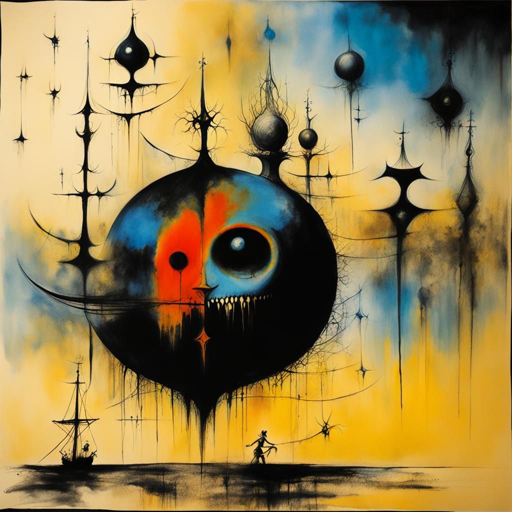 Macabre Ink Illustration in Cyan Hues