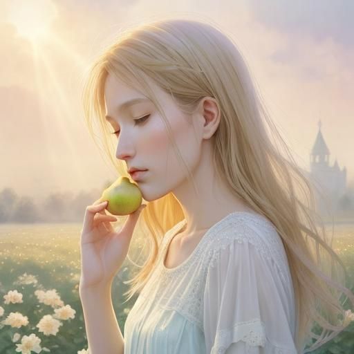 a Wanted poster with an alien eating a pear