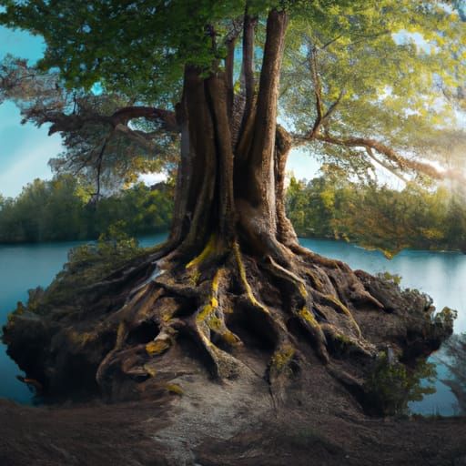 Tree on Island: A Detailed Digital Painting