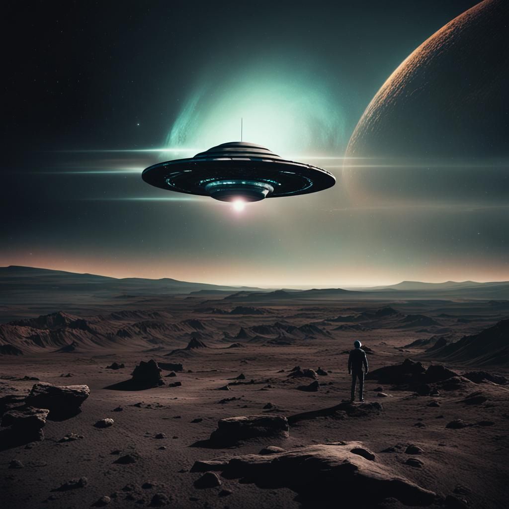 Alien Spaceship Soars Through Intergalactic Landscape