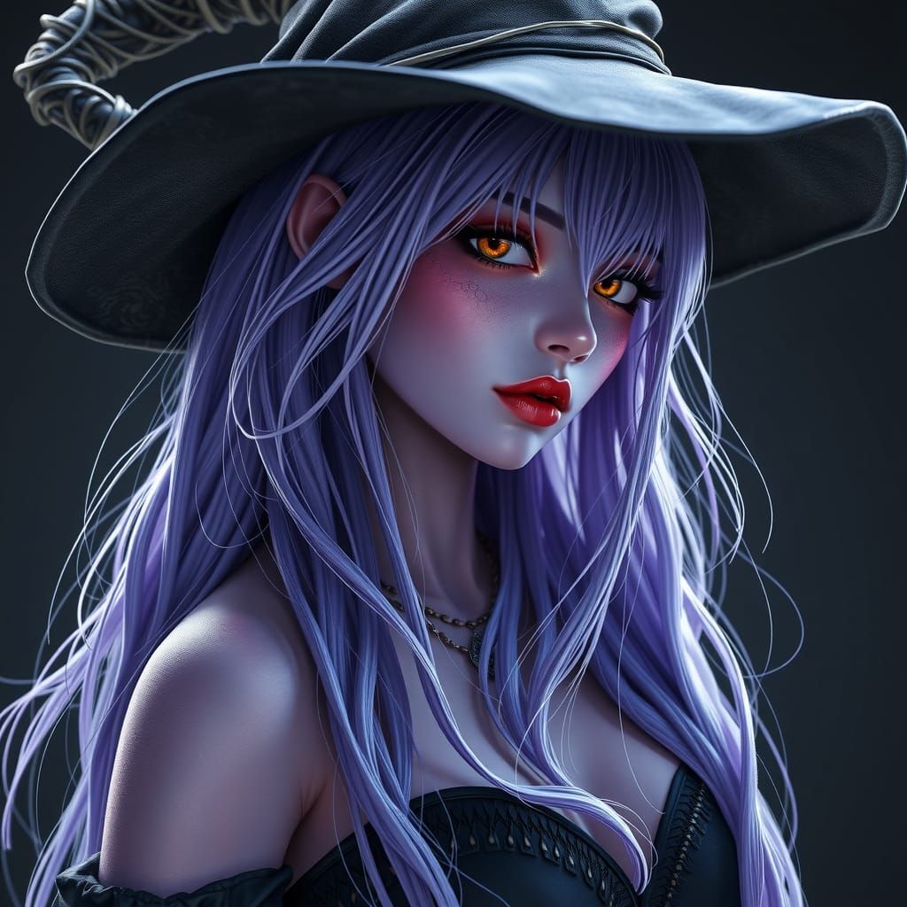 Periwinkle Skinned Witch in Detailed Matte Painting