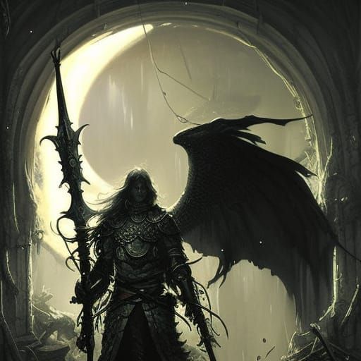 Knight Wolf in Dark Fantasy Forest