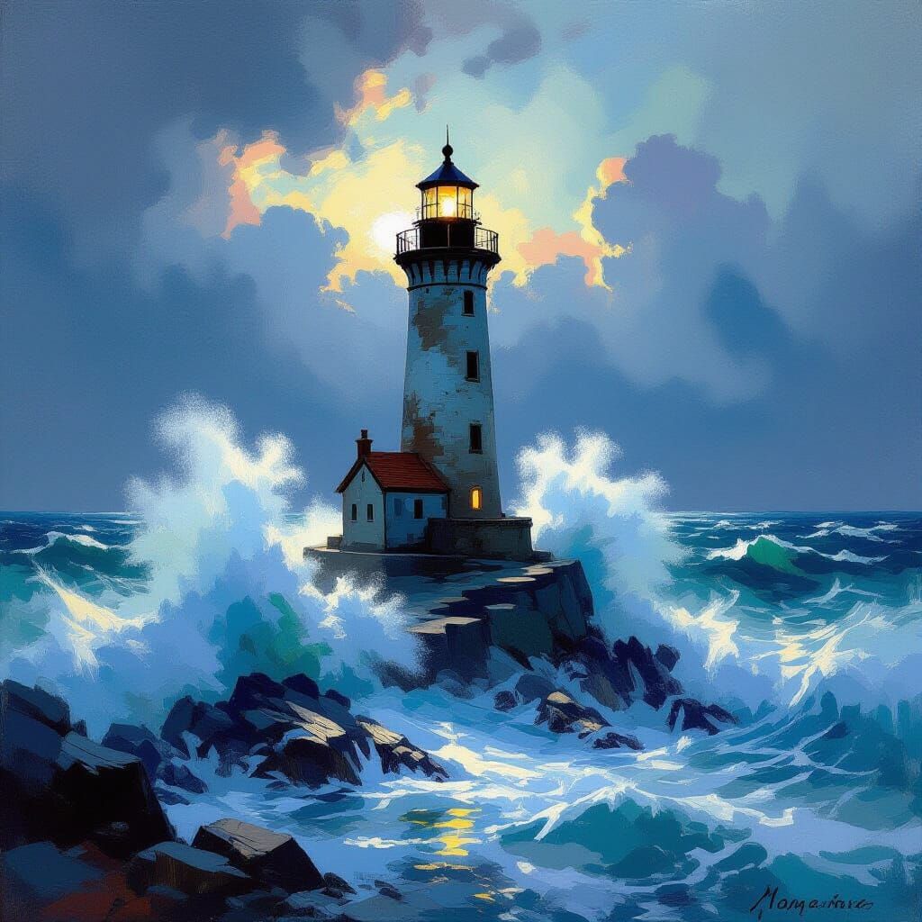 Majestic Lighthouse Seascape in Romantic Style