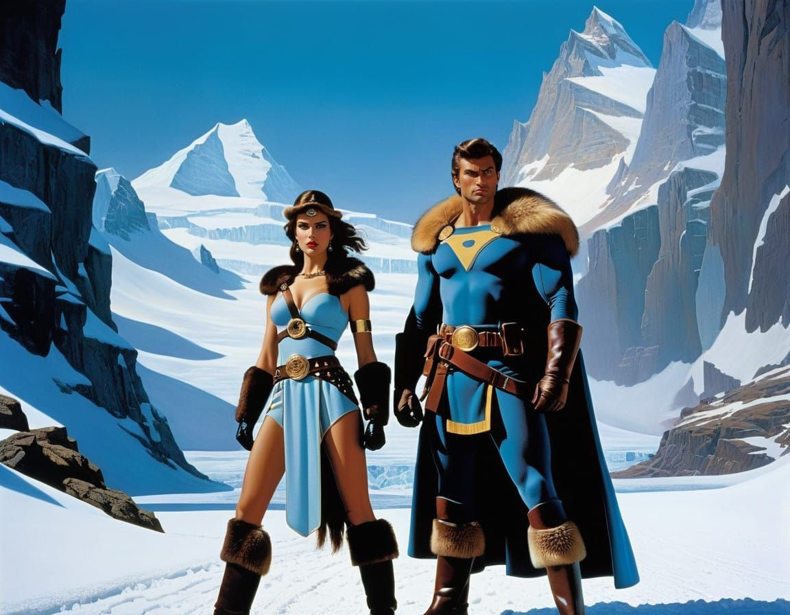 Epic Fantasy Duel in Retro-Style Poster Art