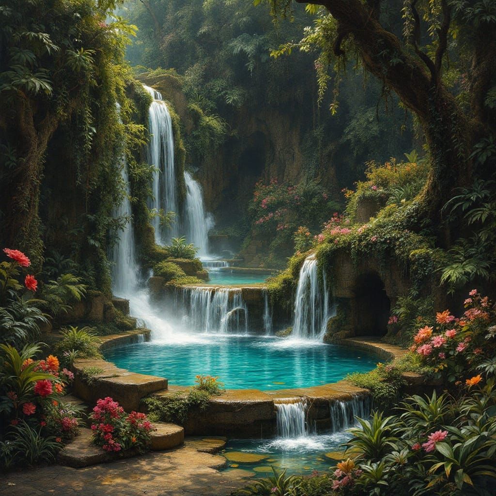 Mystical Fountain of Youth in Lush Jungle