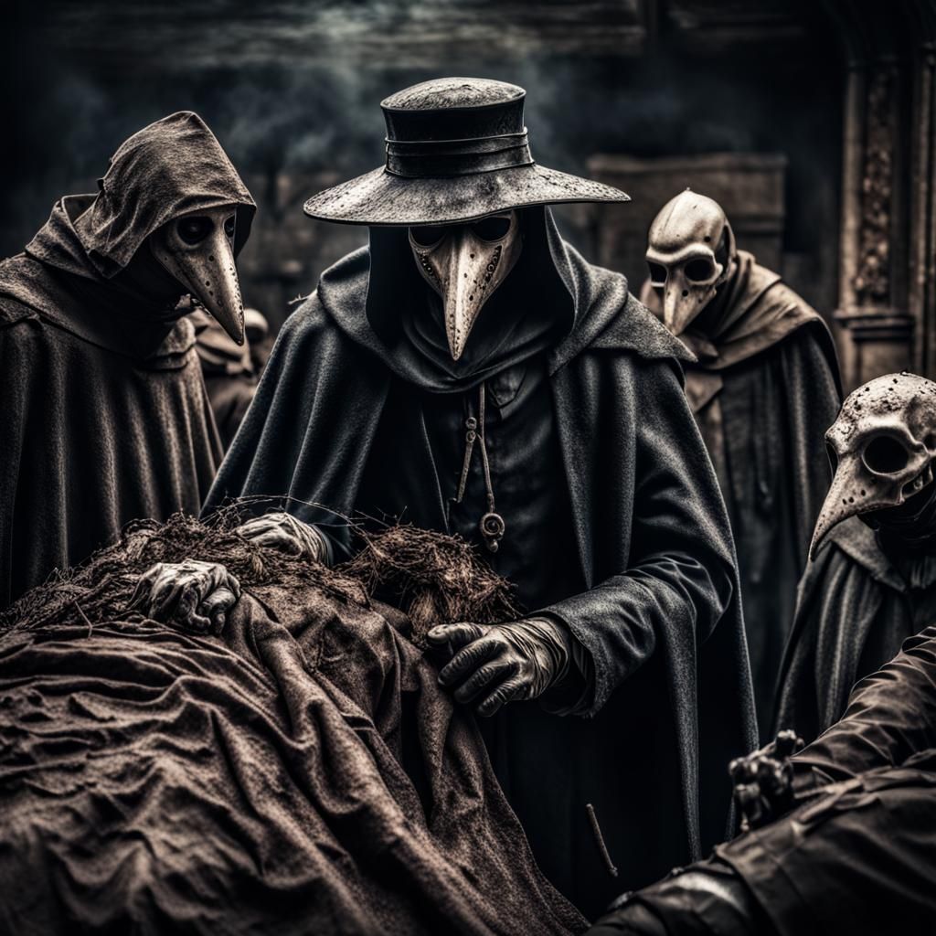 Medieval Plague Doctor Attending the Dying