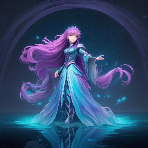 Ethereal Woman Under Starlight in Anime Style