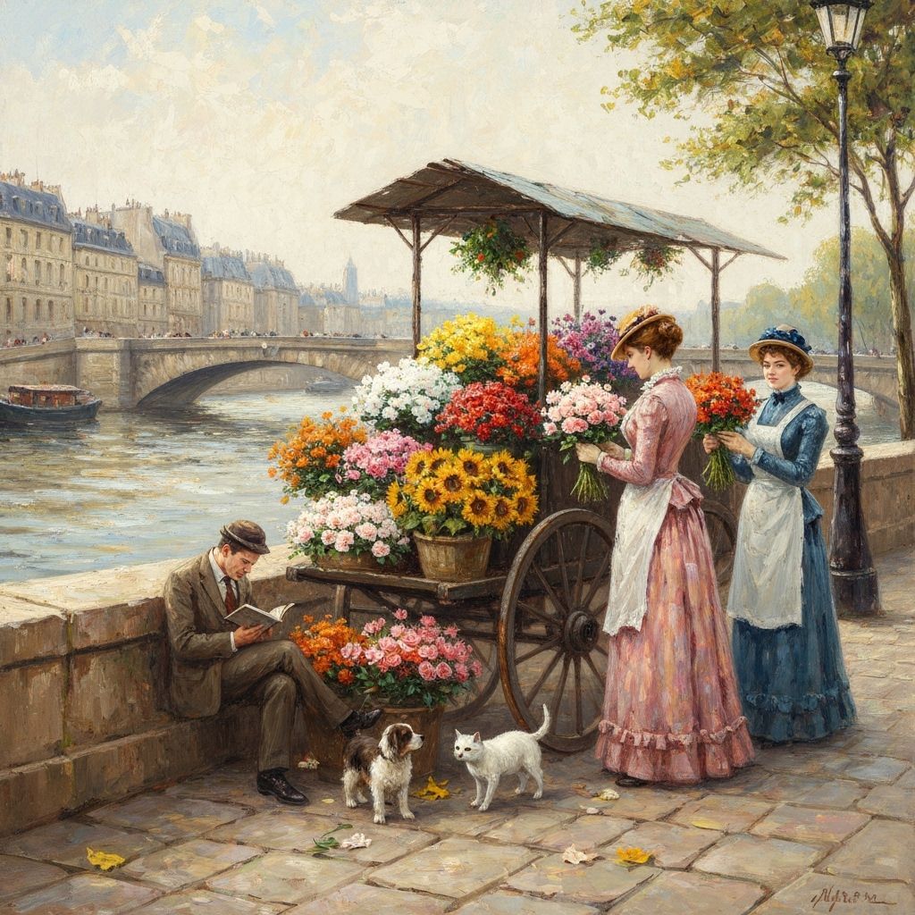 Parisian Street Scene with Floral Cart as Impressionist Oil ...