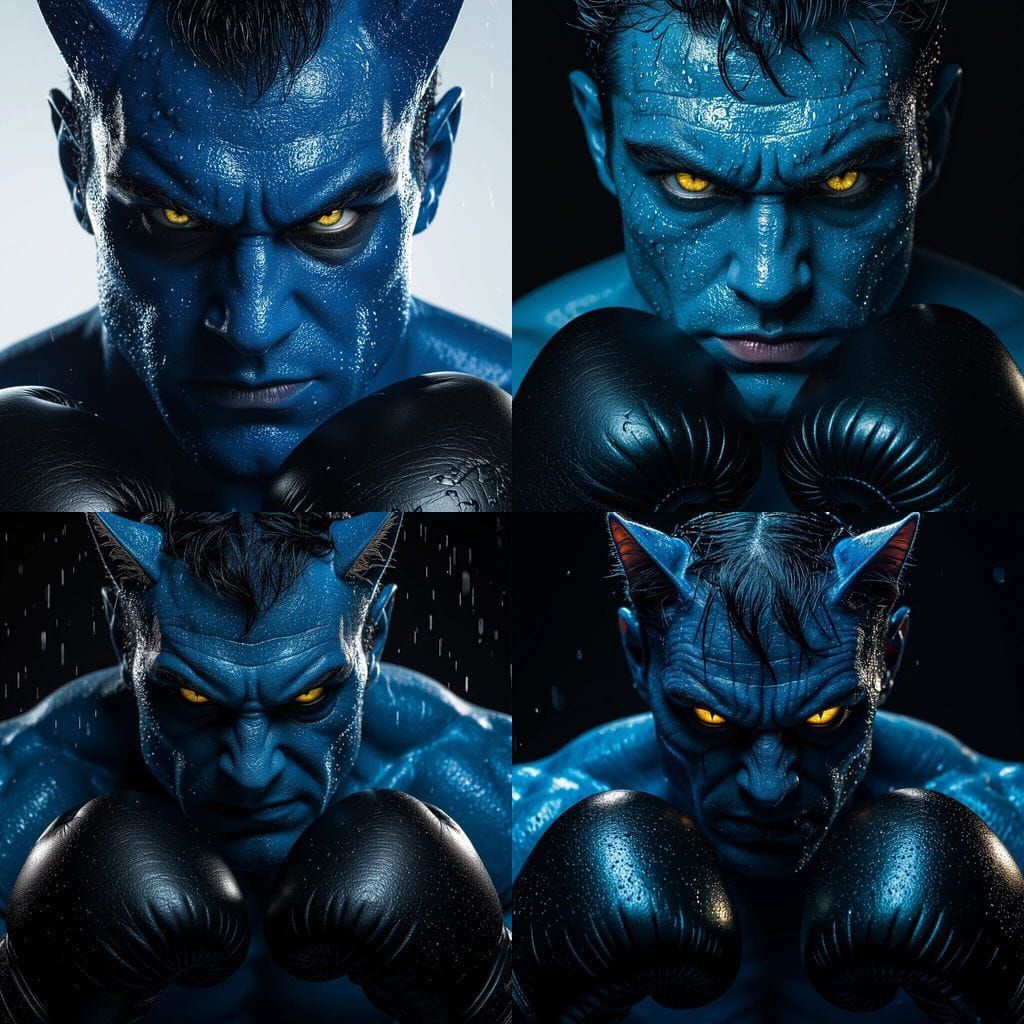 Hyper Realistic Blue Devil Boxer with Cat Eyes