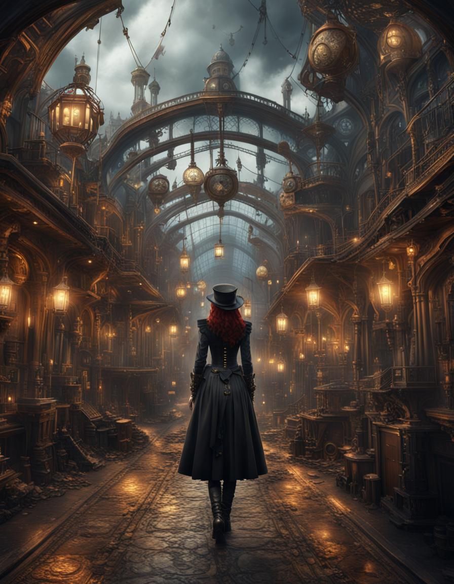 Detailed Gothic Steampunk Girl in Digital Painting