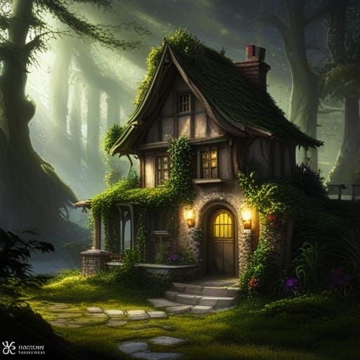 Enchanting Forest Cottage: Detailed Matte Painting