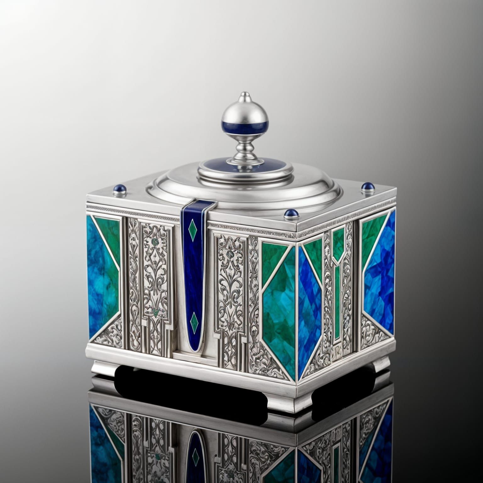 Art Deco Tea Caddy in Silver and Enamel