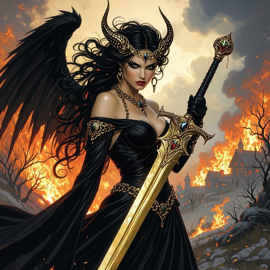 Fallen Angel of Vengeance in Dark Fantasy Style
