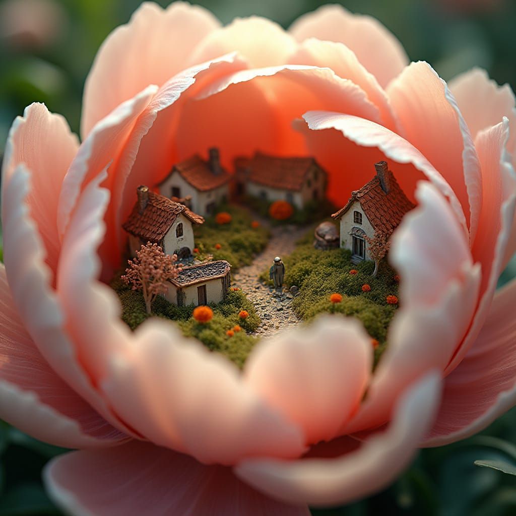 Miniature World Inside a Peony Flower