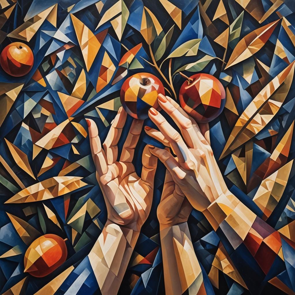 Mysterious Woman in Cubist Forbidden Fruit Offering