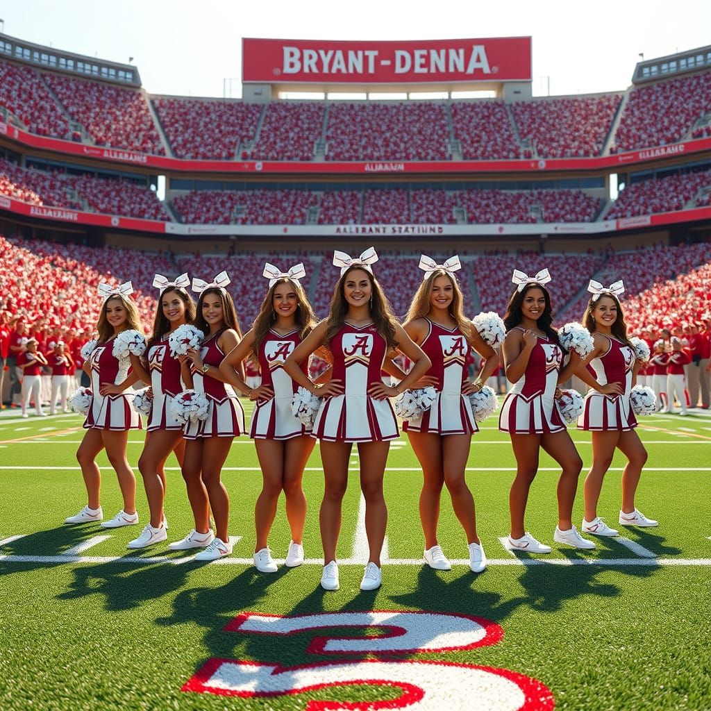 Crimson Tide Cheerleaders in Vivid Alabama Stadium Scene