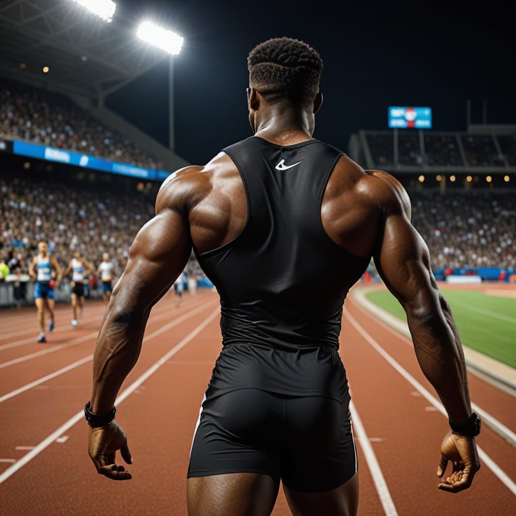 Powerful Athlete at the Starting Line