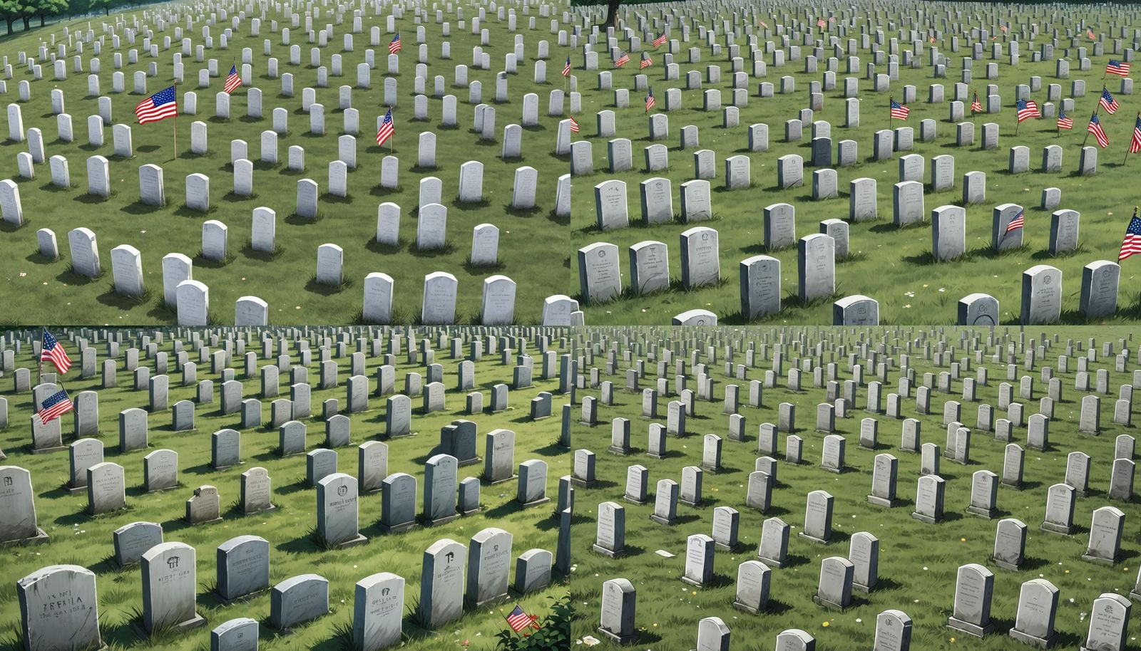 Headstones with Flags in Anime Style