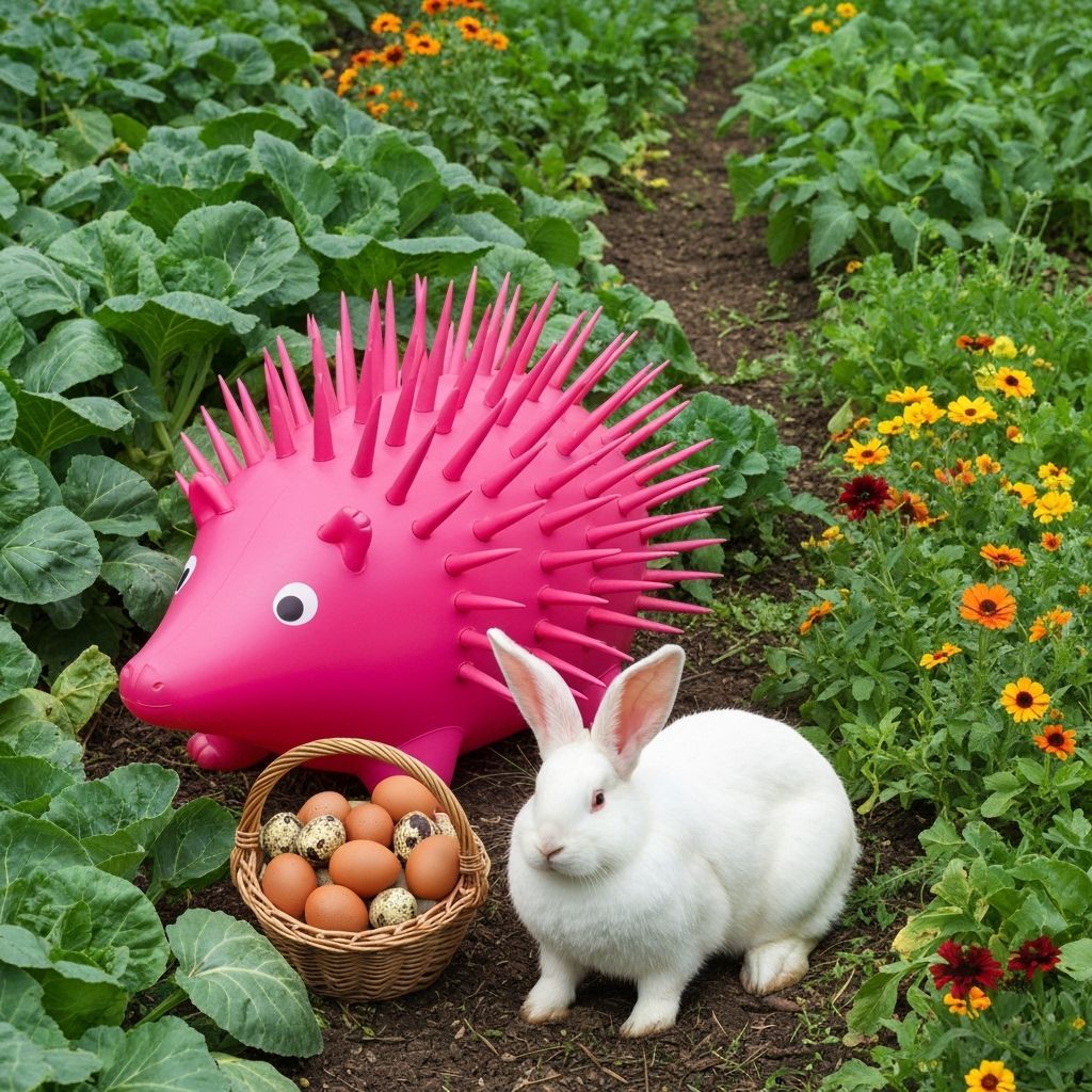 Horticulture, eggs, fat slow rabbit, inflated vinyl porcupin...