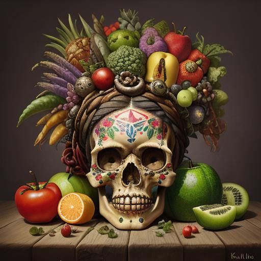 Steampunk Still Life with Frida Kahlo Skull