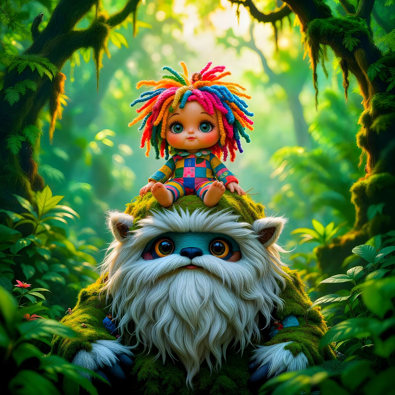 Giant Yeti with Doll in Enchanted Jungle