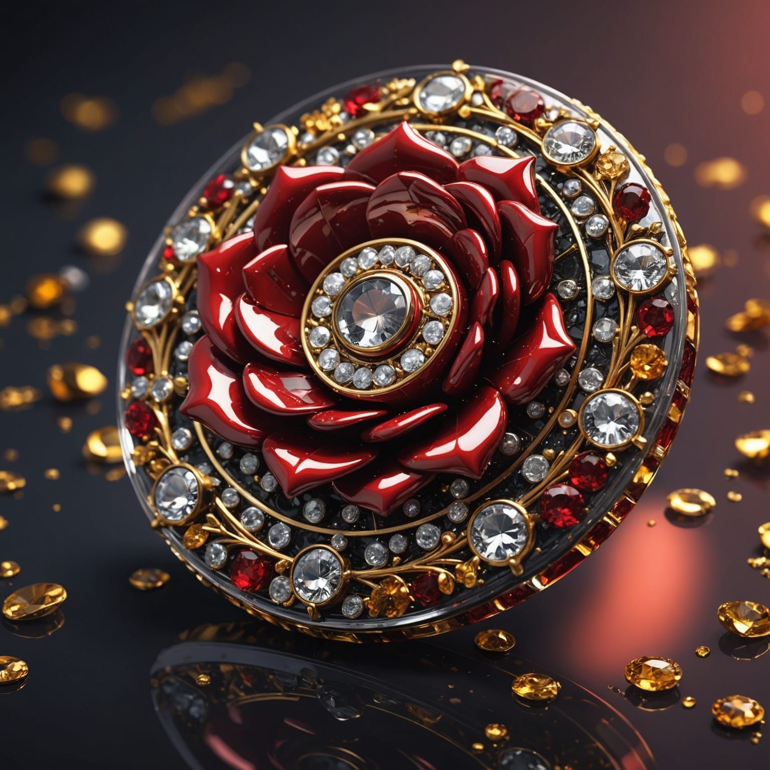 Hyperrealistic Rosebud with Gold and Diamond Details