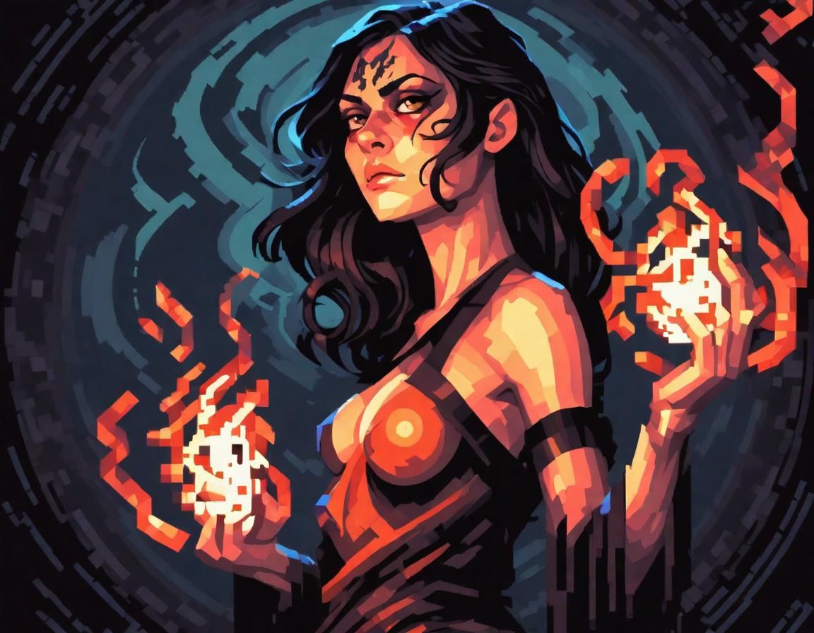 Demonic Necromancer Portrait in Pixel Art Style