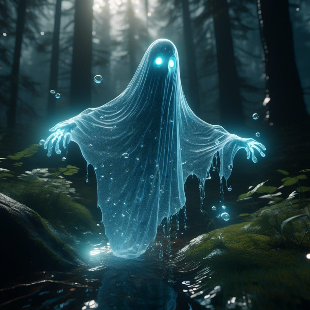 Blue Ghost Flies Through Glittering Forest in 3D