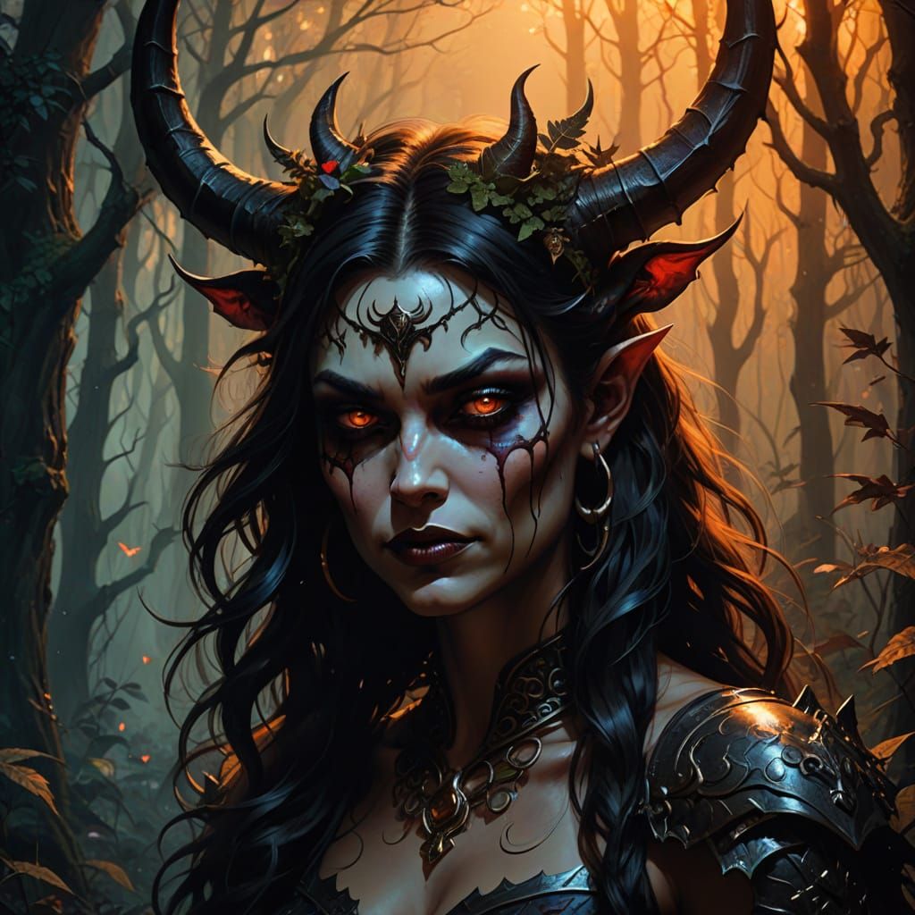Mystical Demon Girl in Lunar Forest