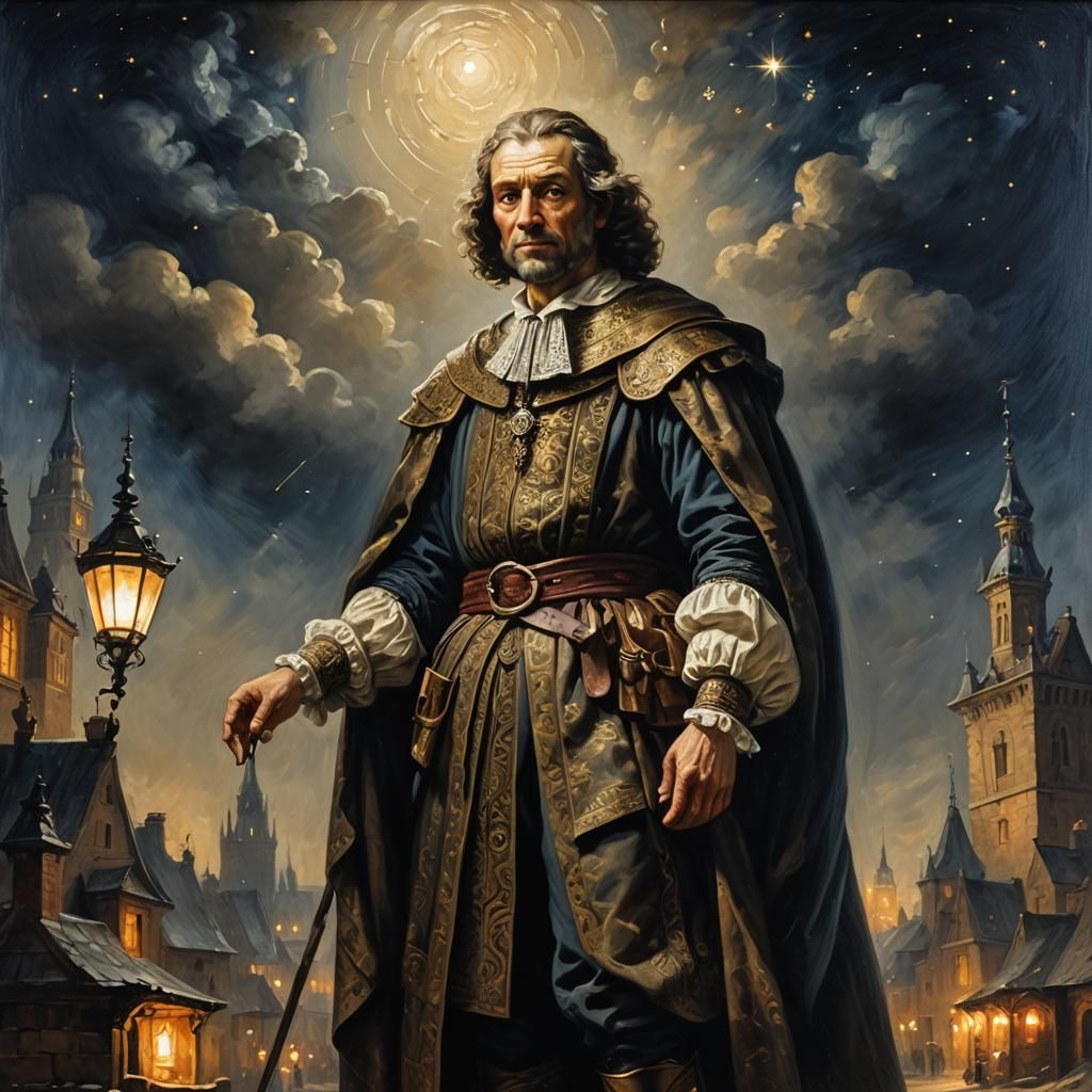 Noble Figure in Starry Night, Rembrandt Style