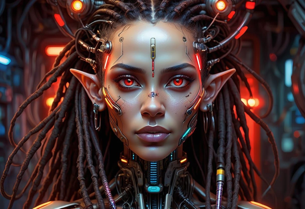 Cyberpunk Elf Goddess in Neon Haze
