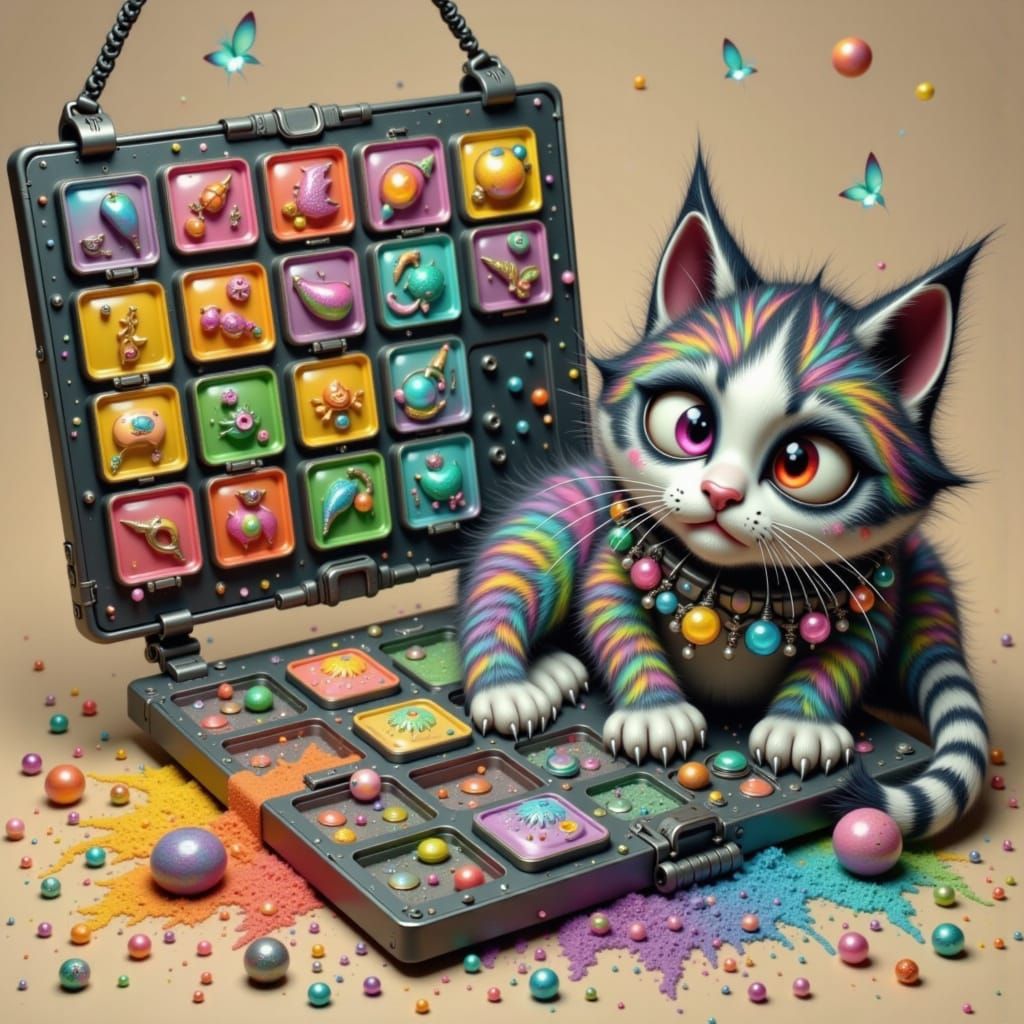 Iridescent Cat in Dreamy Digital Art Style