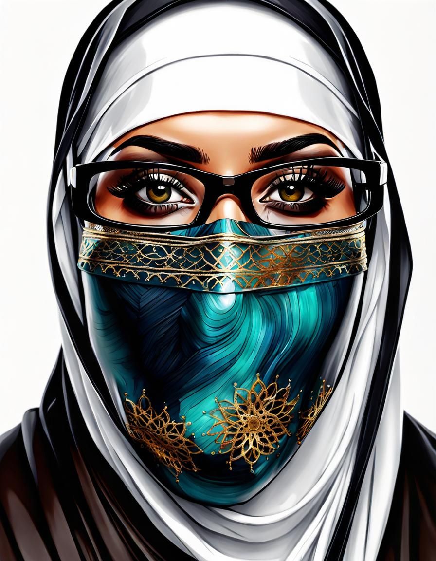 Pop Art Portrait of Niqabi Woman with Glasses