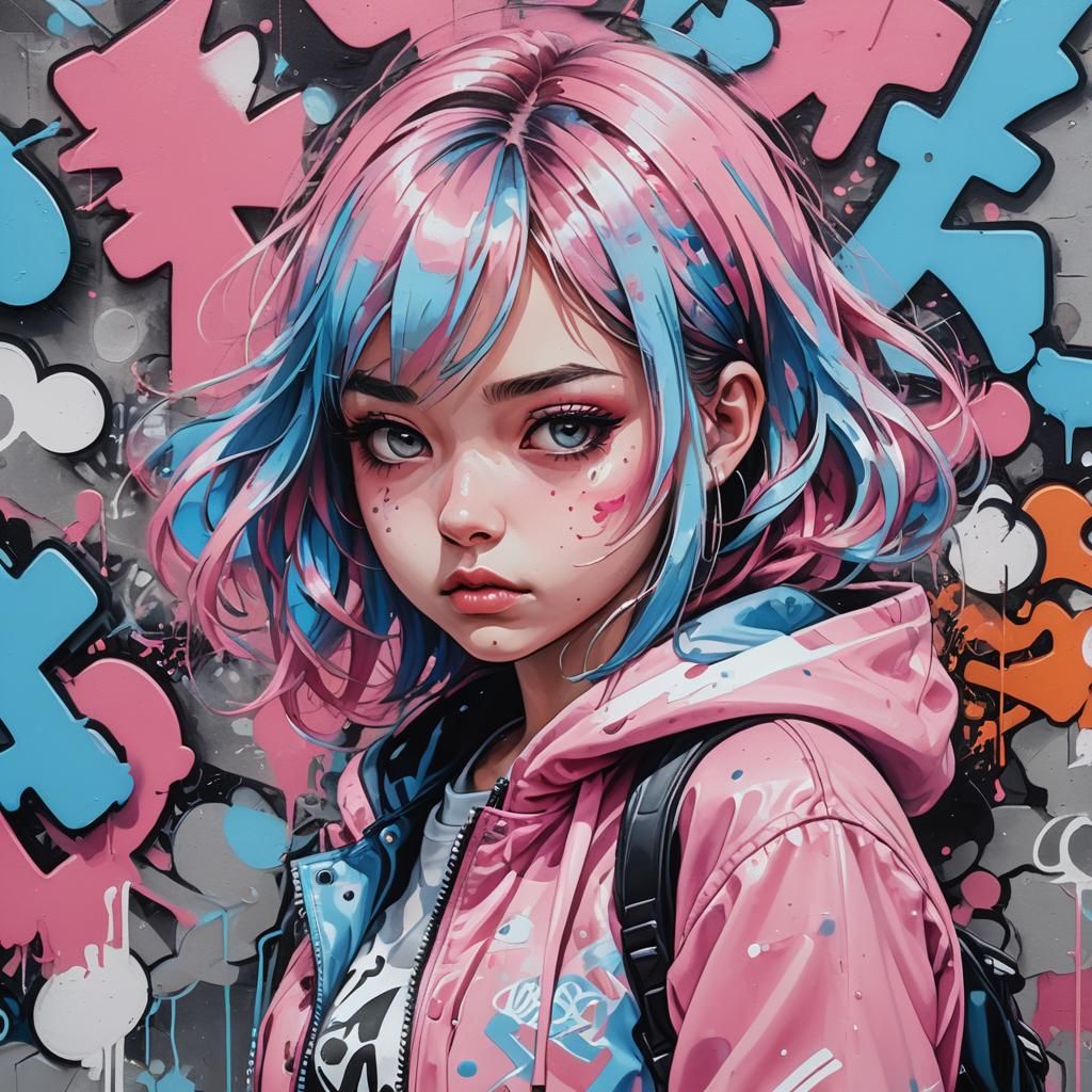 Blushing Waifu in Graffiti Art Style