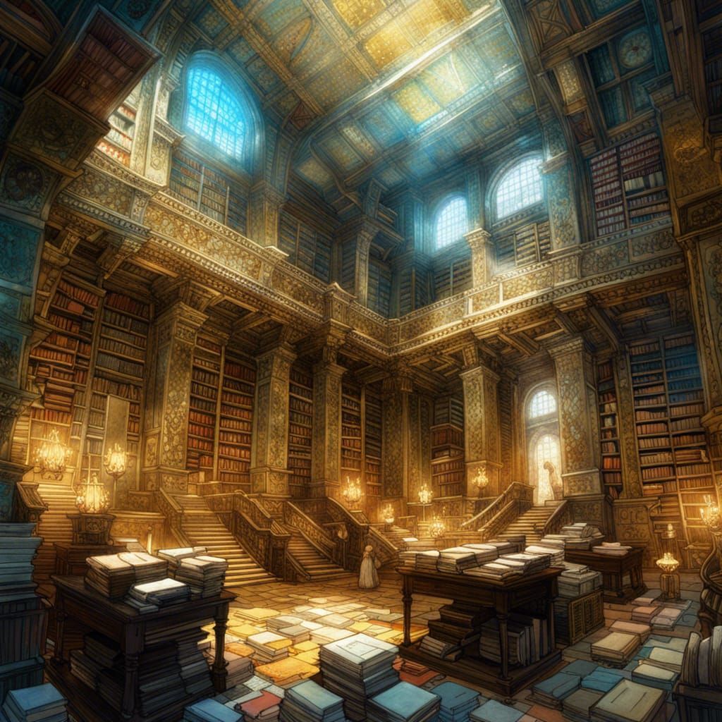 Fantastical Ancient Library of Alexandria Drawing