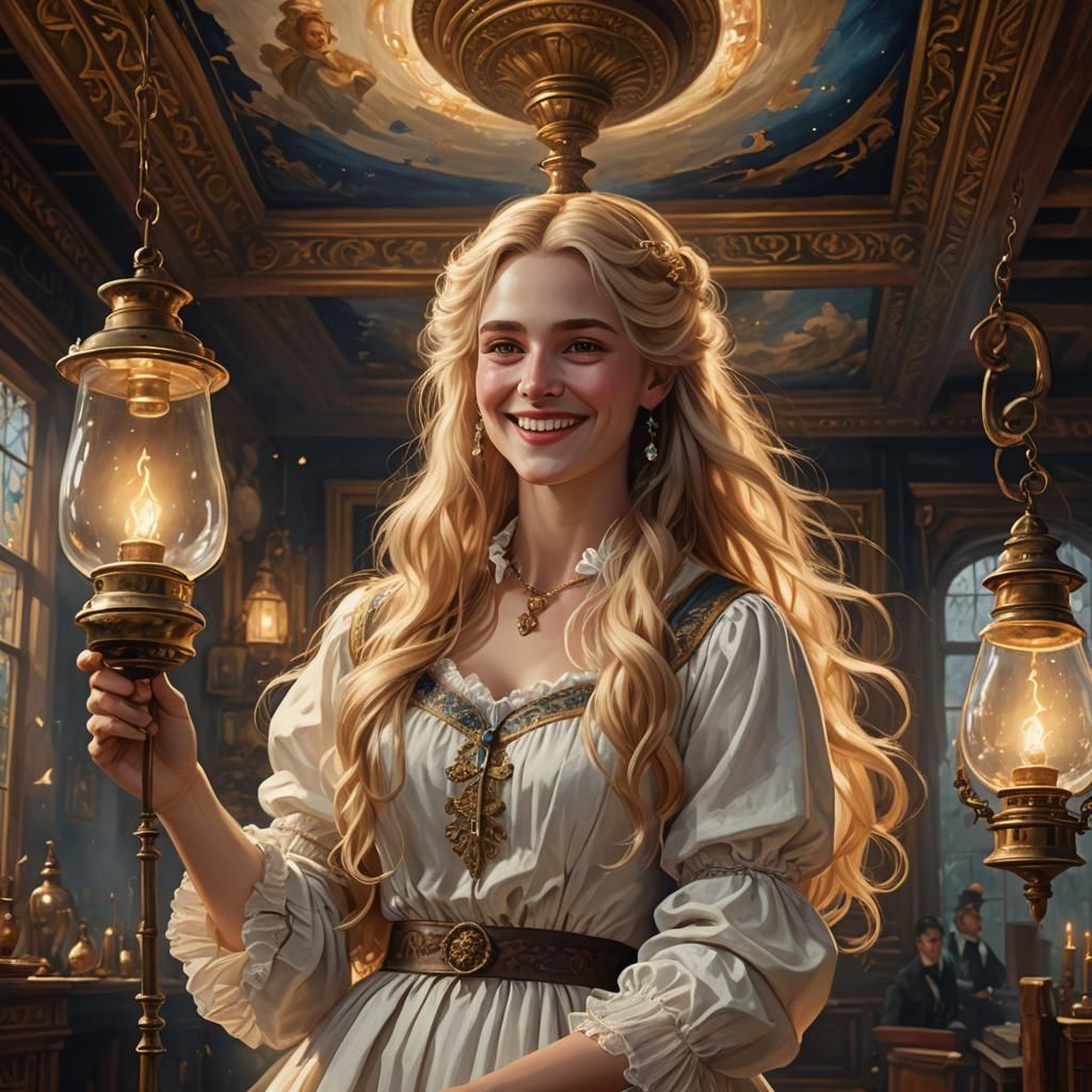 Victorian Era Painting Class with Smiling Woman