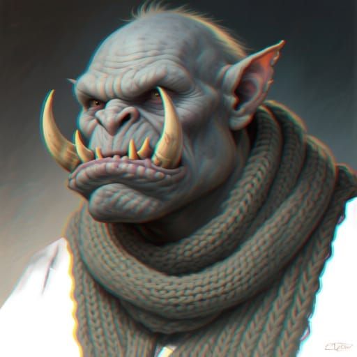 Grizzled Orc Ascetic with Tusks and Scarf