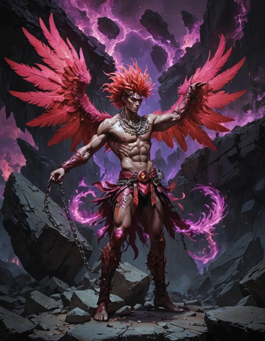 Fiery Harpy: Glitched Neofuturistic Digital Art