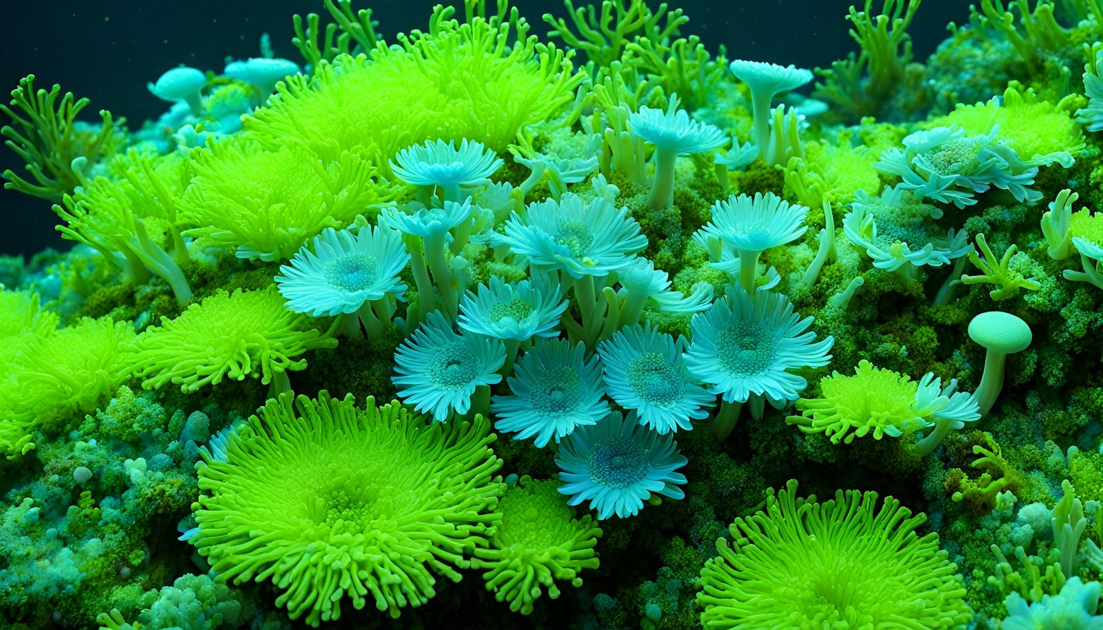 Hyperrealistic Anemone and Moss Hybrid with Fish