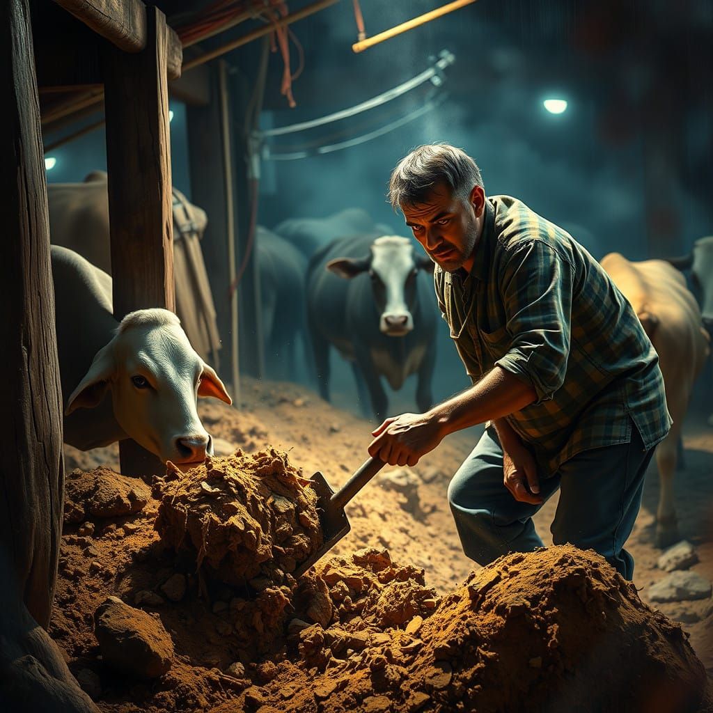 Farmer's Gritty Moment in Hyperrealistic Art