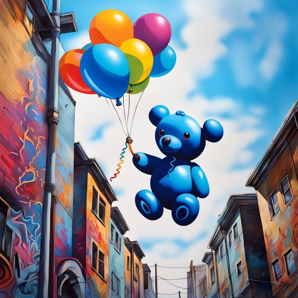 Balloon Animal Soaring in Graffiti Art Style