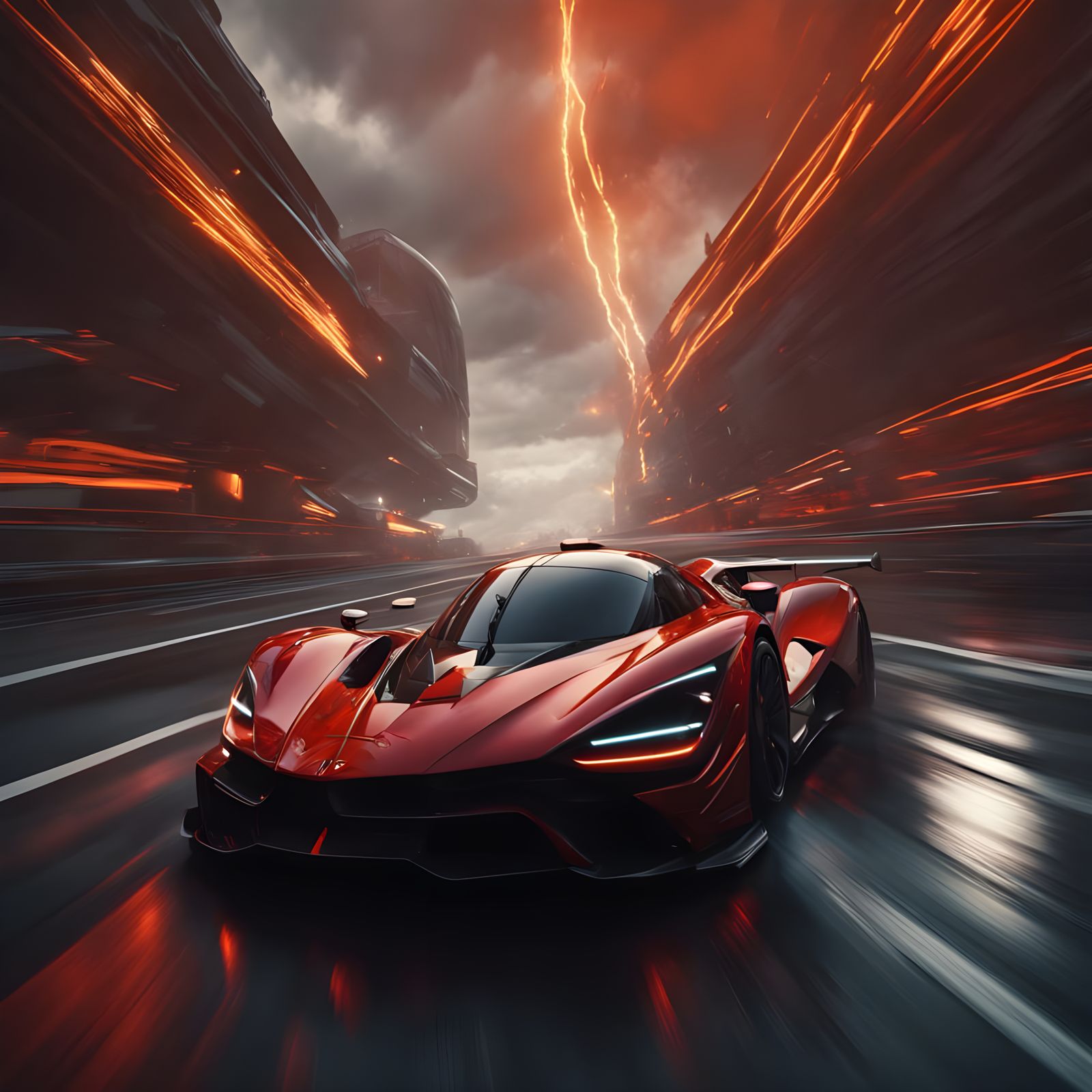 Futuristic Hypercars Clash in Dramatic Light Streaks