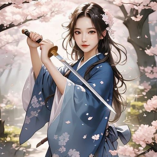 Serene Asian Woman in Traditional Kimono, Inspired by Hokusa...