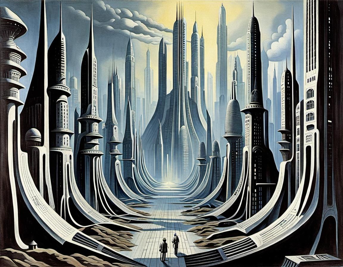 Dystopian Cybernetic Cityscape in Science Fiction Style