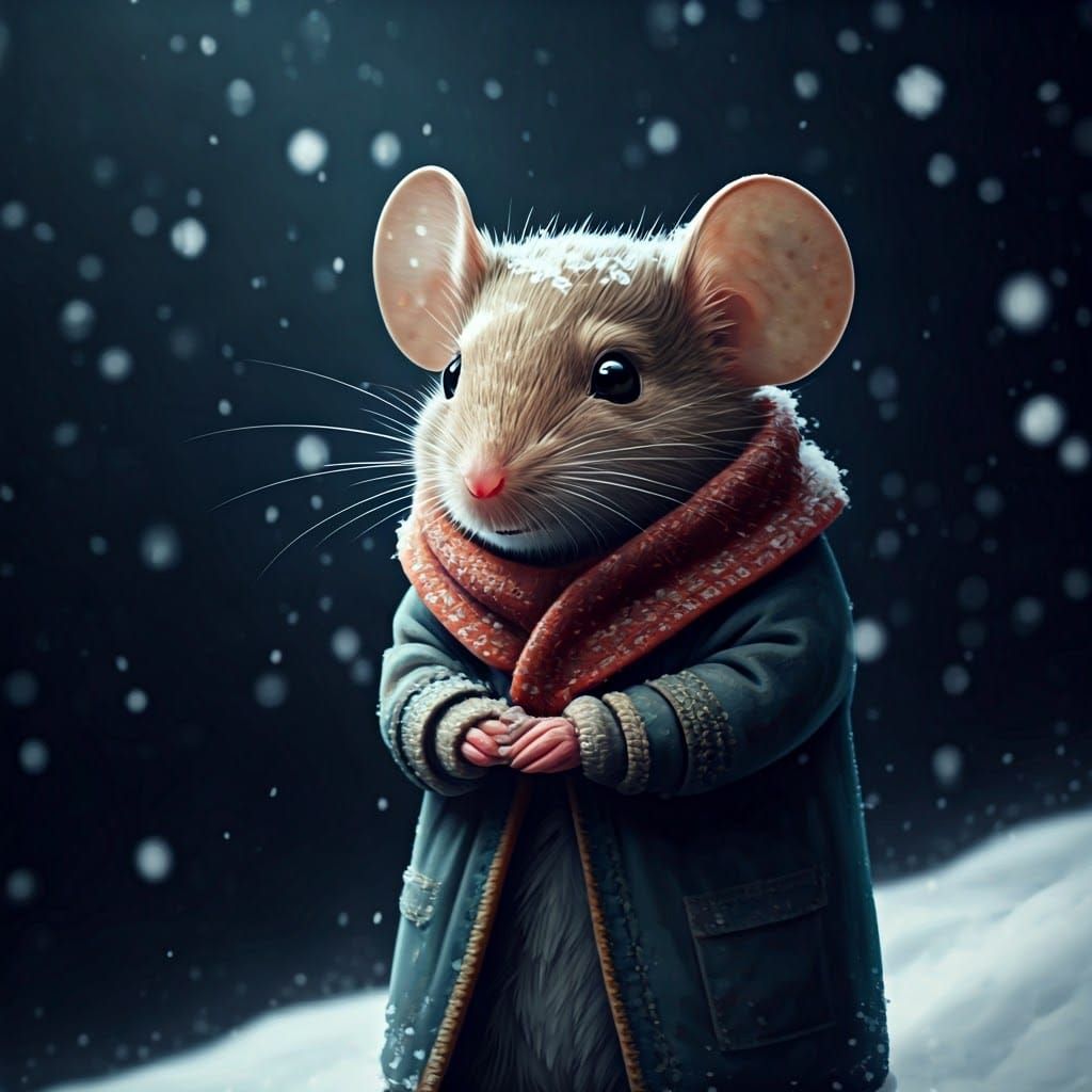 Mouse in Cozy Winter Wonderland Scene